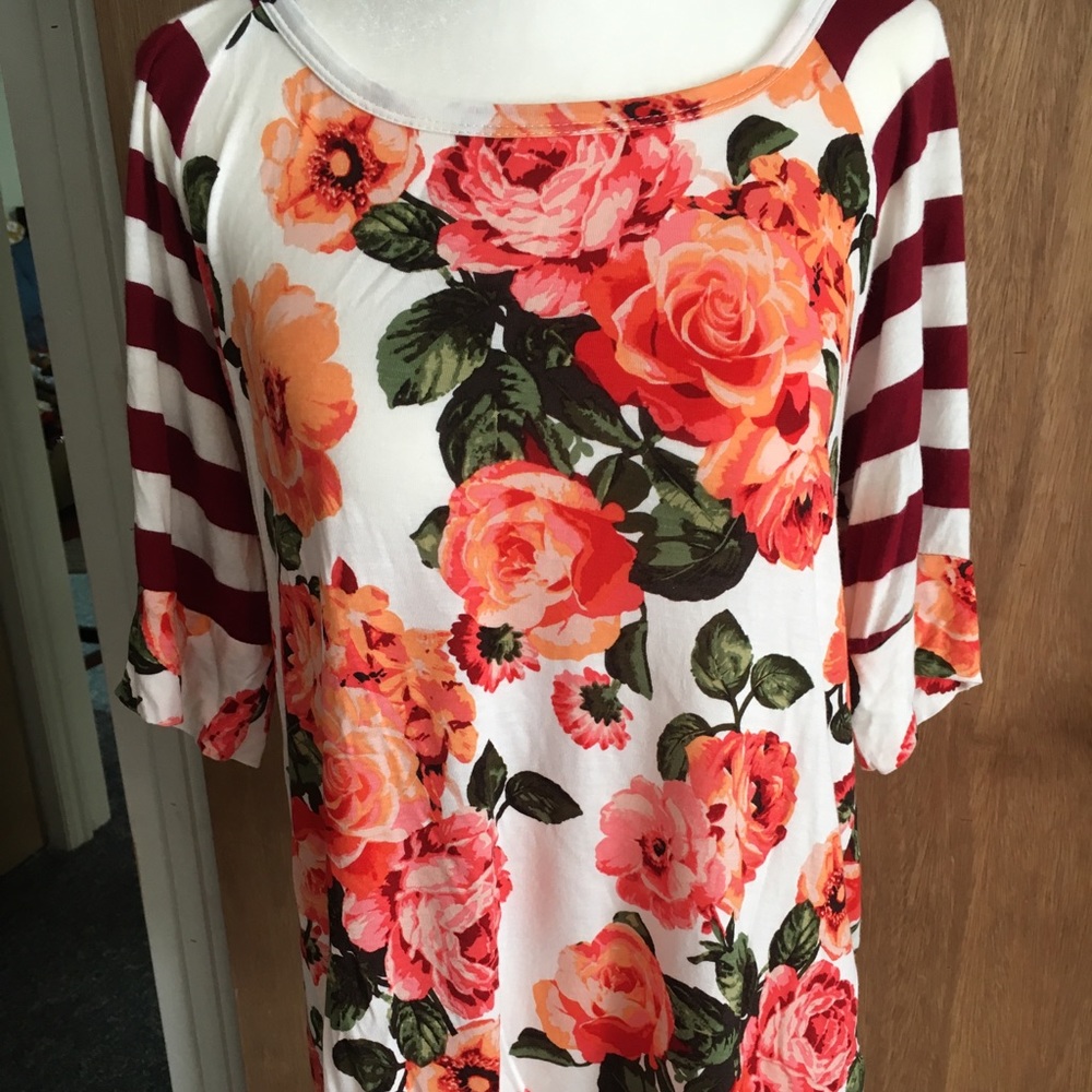 Floral Striped Baseball Tee